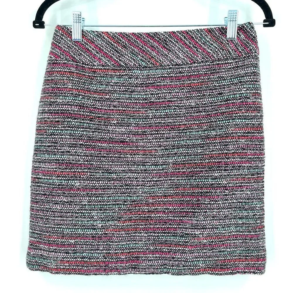 Loft Tweed multicolor mini skirt size 2 petite pink‎ & blue colorful career
